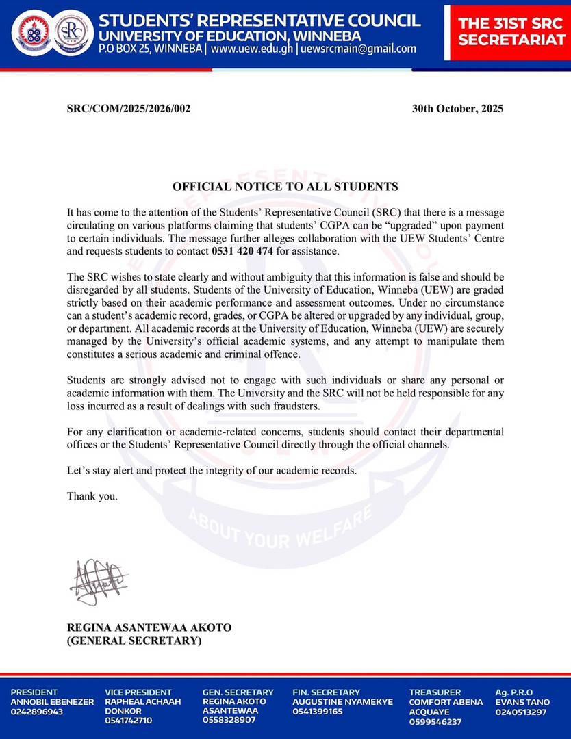 UEW SRC Caution Notice